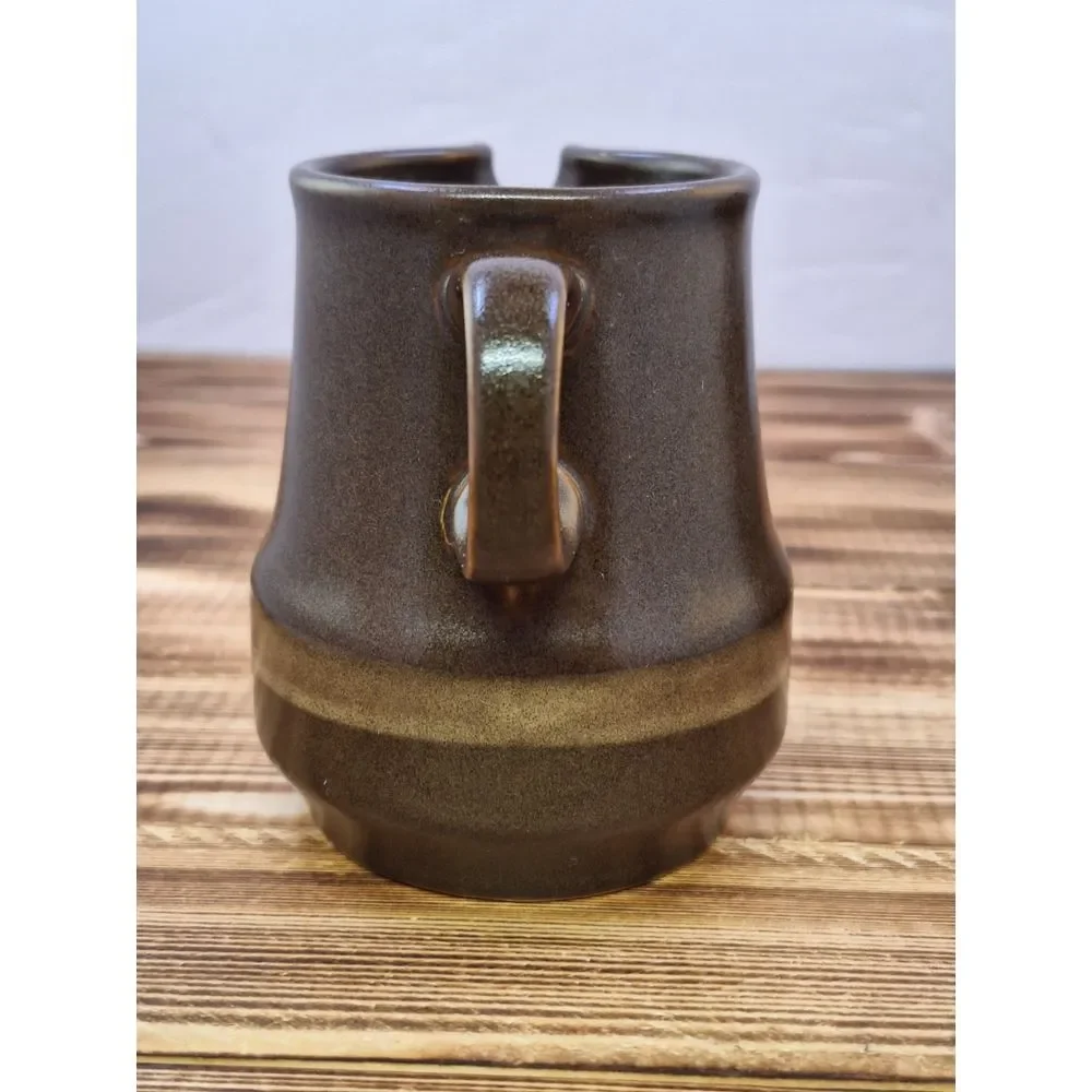 Vintage Three Tone Brown Stoneware‎ Covered Sugar and Creamer Set